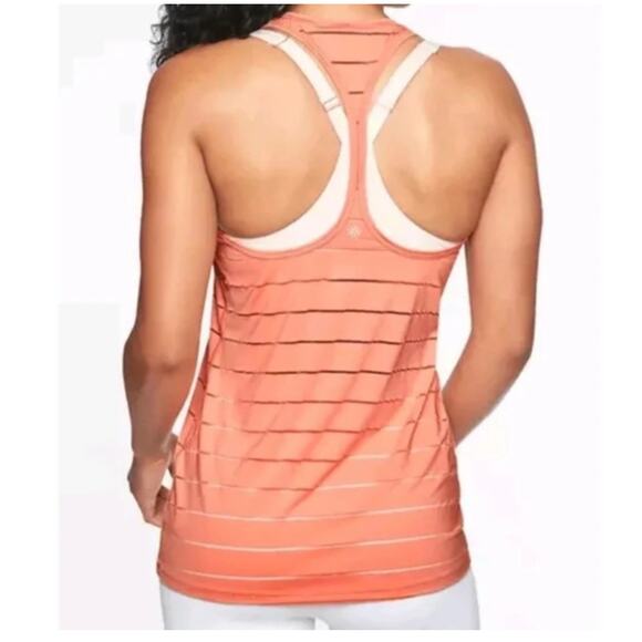 Athleta‎ Stripe Mesh High Neck Chi Tank in Coral Size Small - Picture 1 of 10